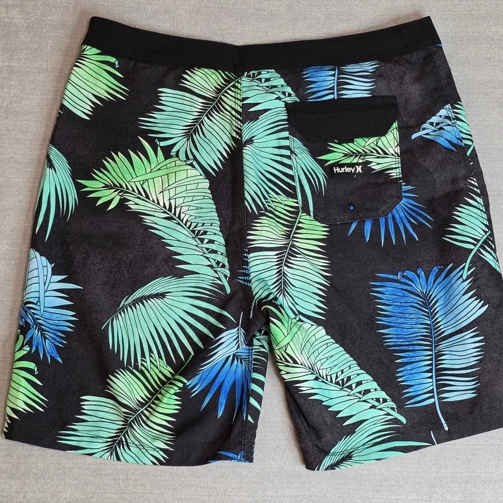 Lot of 2 Hurley Maui & Sons Board Shorts Mens 32 Black Tropical Striped Swim